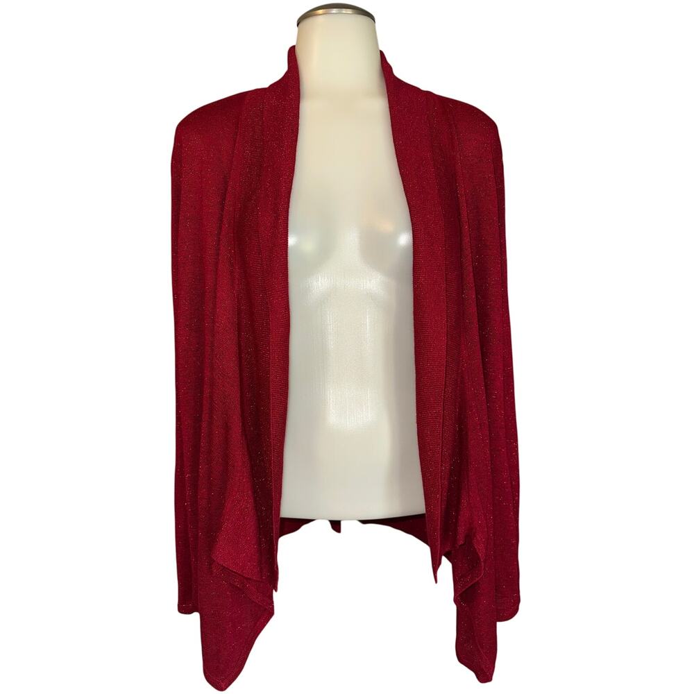 Easywear by Chico’s Sweater Size 2 US 12 Shimmer Dark Red Open LS Shawl Cardigan